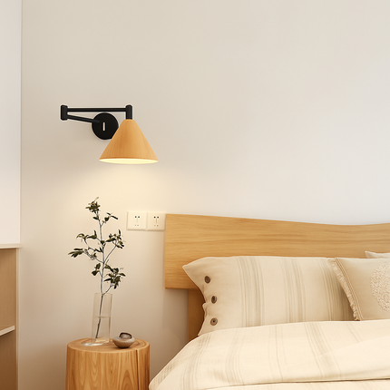 Applique murale nordique à bras bascule pliable effet grain de bois style japonais — LZ4X9T2