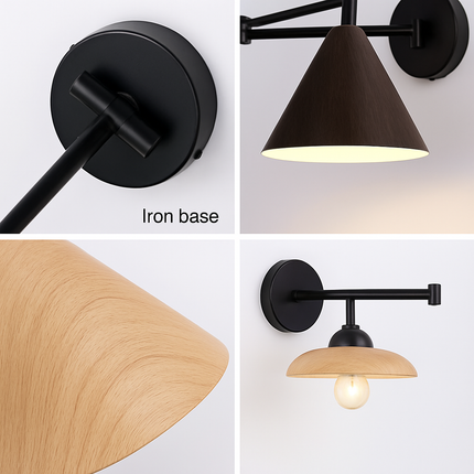 Applique murale nordique à bras bascule pliable effet grain de bois style japonais — LZ4X9T2