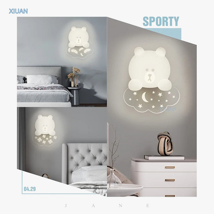 Applique murale enfant ours blanc avec lumière étoile et lune — LZ4X9P