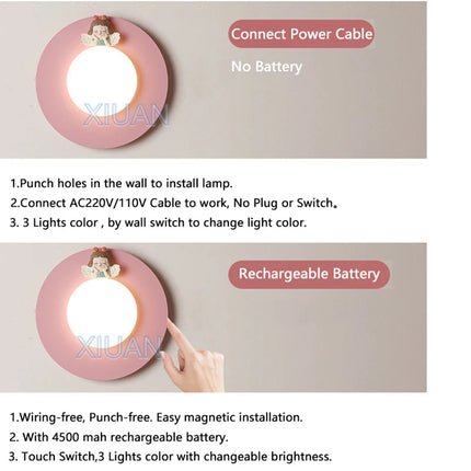 Applique murale ronde à piles design princesse sans câblage — LZ4X9P2