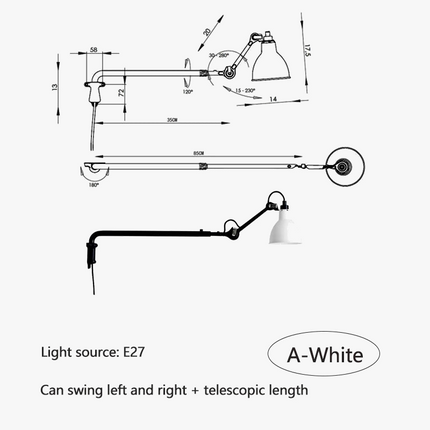 Applique murale moderne rétractable avec éclairage ajustable pour lecture — LZ4X9P