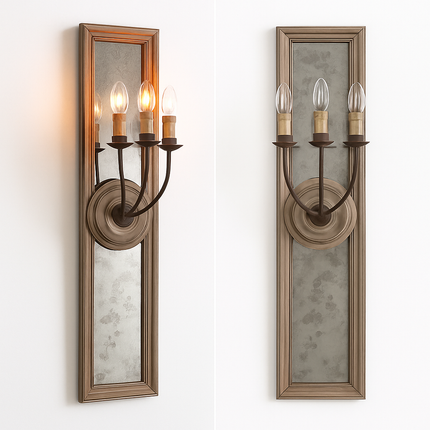 Applique murale rétro américaine avec cadre miroir et lampe bougie ancienne — LZ4X9QJ