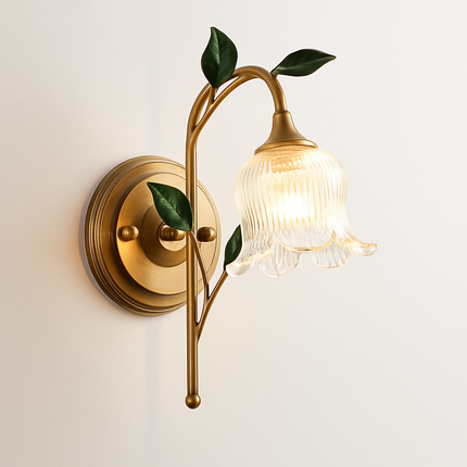 Applique murale LED style rétro campagne dorée à feuille verte — LZ4X9Q2