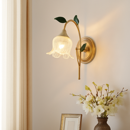 Applique murale LED style rétro campagne dorée à feuille verte — LZ4X9Q2