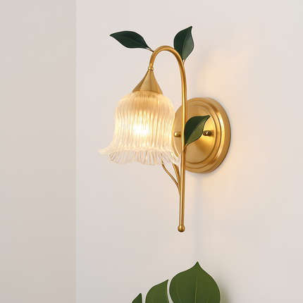 Applique murale LED style rétro campagne dorée à feuille verte — LZ4X9Q2