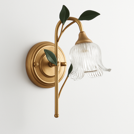 Applique murale LED style rétro campagne dorée à feuille verte — LZ4X9Q2