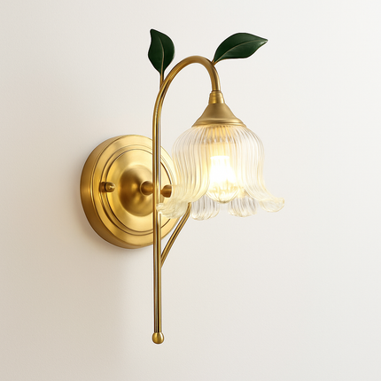 Applique murale LED style rétro campagne dorée à feuille verte — LZ4X9Q2