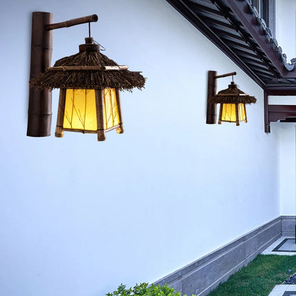 Applique murale rétro en osier tressé à la main pour intérieur et extérieur — LZ4X9M