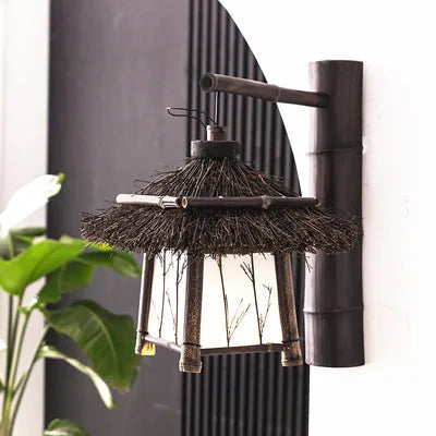 Applique murale rétro en osier tressé à la main pour intérieur et extérieur — LZ4X9M