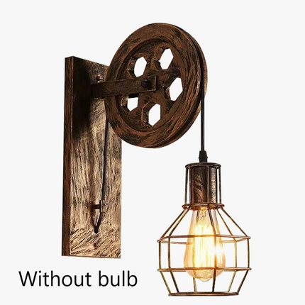 Applique murale rétro en fer forgé avec poulie décorative d’intérieur — LZ4G7XQ
