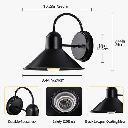 Applique murale extérieure noire style grange avec prise E27 étanche antirouille — LZ4X9T1