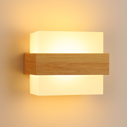 Applique murale scandinave bois avec abat-jour en verre LED — LZ4X9T2