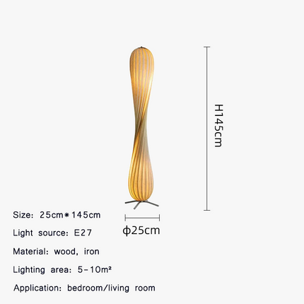 Lampadaire LED bois moderne spirale avec gradation pour salon — LZ4X9P2
