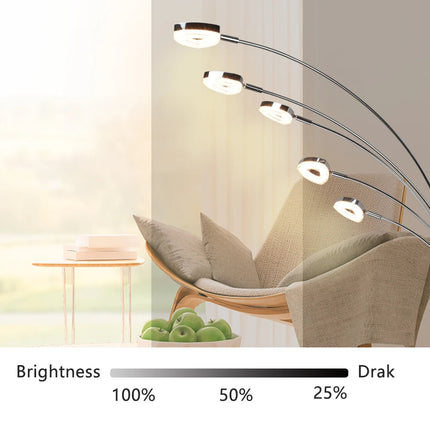 Lampadaire LED à 5 lumières dimmables avec bras et têtes réglables pour chambre et bureau — LZ4XJ9