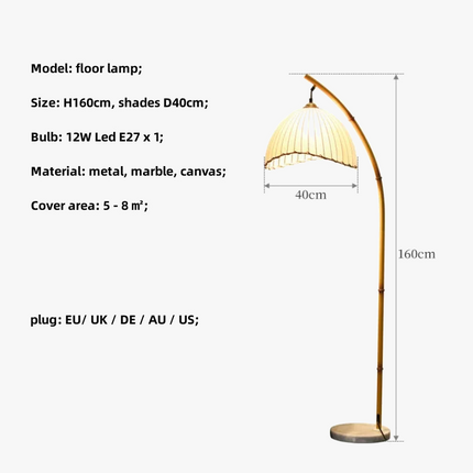 Lampadaire LED nordique avec abat-jours suspendus en toile et bambou — LZ4XJ9