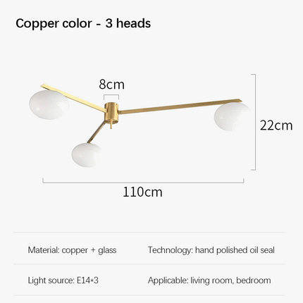 Suspension LED galet en verre français et cuivre crème — LZ4X9P