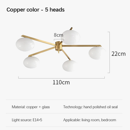 Suspension LED galet en verre français et cuivre crème — LZ4X9P