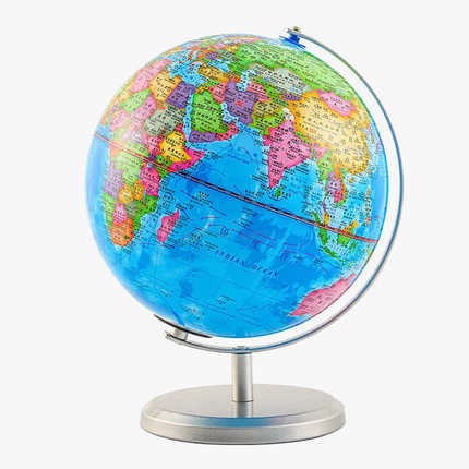 Lampe de table globe étudiant géographie sur base métallique — LZ4N7Q2