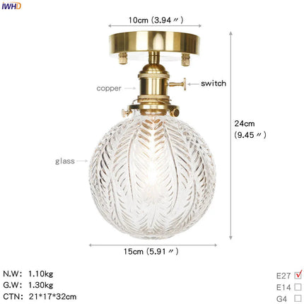 IWHD nordique japon Style cuivre plafonniers pour salon chambre boule De verre plafonnier Plafondlamp LED Lampara De Techo