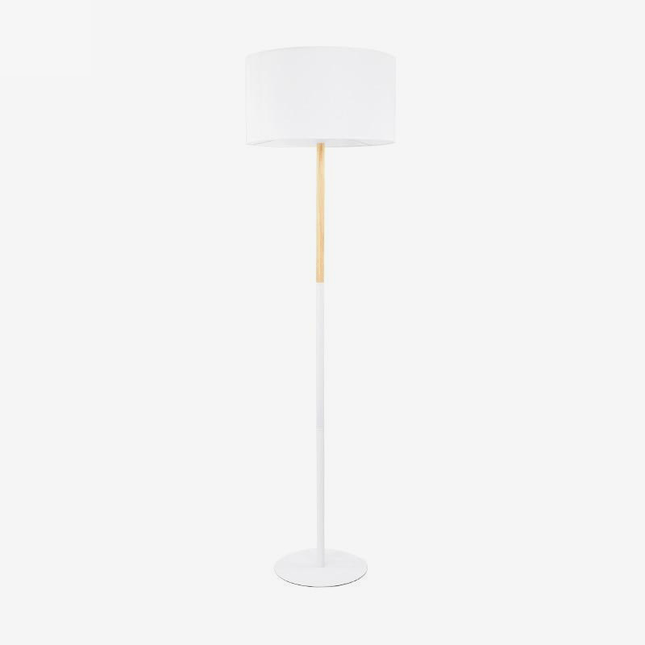 Lampadaire avec abat-jour en tissu et pied en bois