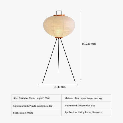 Lampadaire japonais en papier de riz avec trépied design — LZ4P9XQ