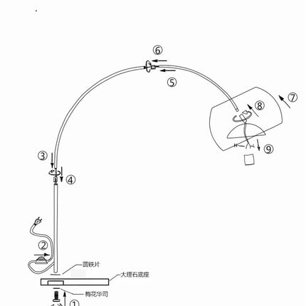 Lampadaire nordique pliant en marbre avec arc rotatif argenté pour salon et chambre — LZ4X9P