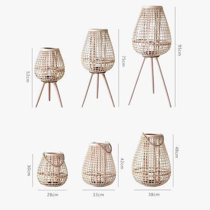 Lampadaire en rotin avec chandelier et bougie électronique décorative — LZ4X9P2