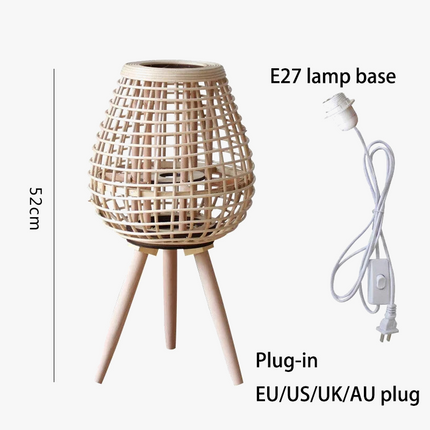 Lampadaire en rotin avec chandelier et bougie électronique décorative — LZ4X9P2