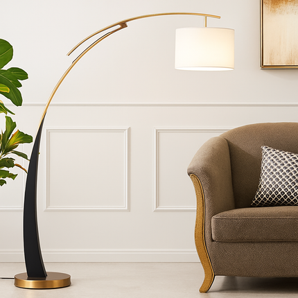 Lampadaire sur pied en métal à bras long avec abat-jour en tissu — LZ4X9M