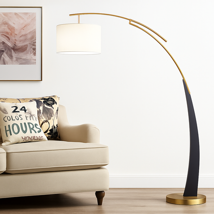Lampadaire sur pied en métal à bras long avec abat-jour en tissu — LZ4X9M
