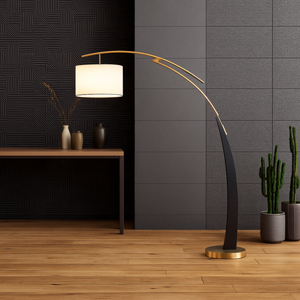 Lampadaire sur pied en métal à bras long avec abat-jour en tissu — LZ4X9M