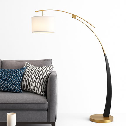 Lampadaire sur pied en métal à bras long avec abat-jour en tissu — LZ4X9M