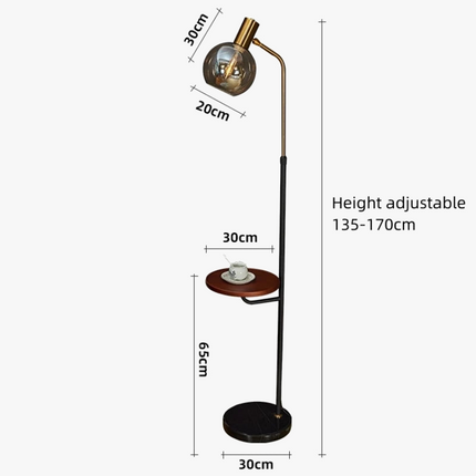 Lampadaire LED moderne verre ambre et base bois marbre E27 — LZ4M9X2