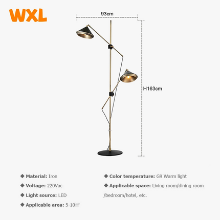 Lampadaire LED scandinave double à têtes réglables pour intérieur — LZ4P9XQ