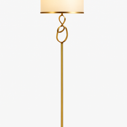 Lampadaire vintage en fer forgé avec abat-jour en tissu doré — LZ4X9M