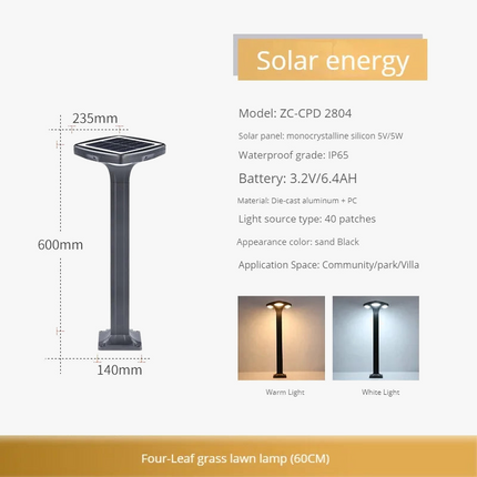 Lampadaire solaire LED étanche en silicium monocristallin pour jardin — LZ4X9P2