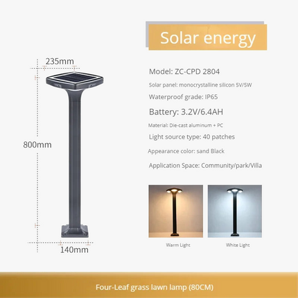 Lampadaire solaire LED étanche en silicium monocristallin pour jardin — LZ4X9P2