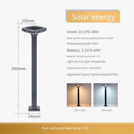 Lampadaire solaire LED étanche en silicium monocristallin pour jardin — LZ4X9P2