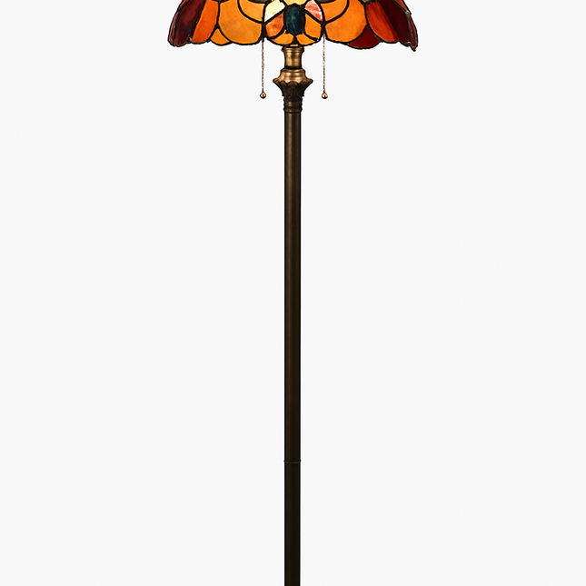 Lampadaire Tiffany avec abat-jour en verre vitrail orange — LZ4X9P