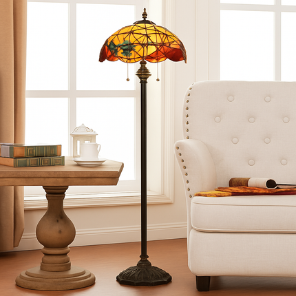 Lampadaire Tiffany avec abat-jour en verre vitrail orange — LZ4X9P