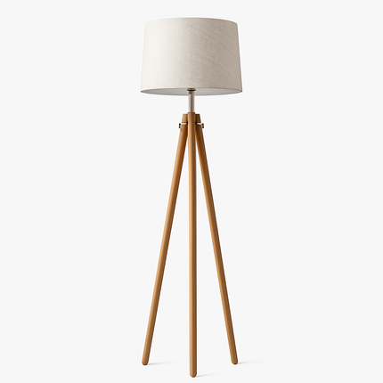 Lampadaire tripode en bois avec abat-jour en tissu — LZ4X9P2