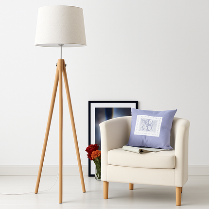 Lampadaire tripode en bois avec abat-jour en tissu — LZ4X9P2