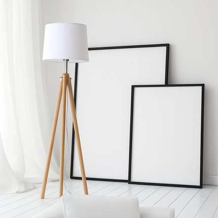 Lampadaire tripode en bois avec abat-jour en tissu — LZ4X9P2
