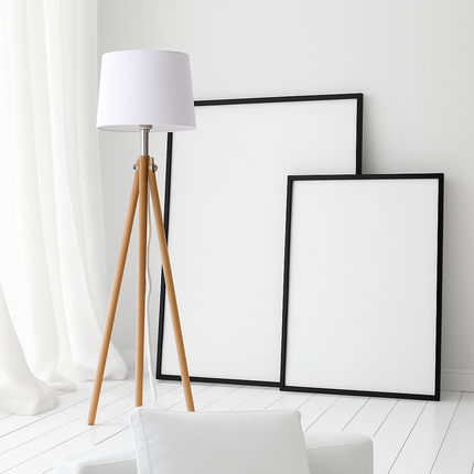 Lampadaire tripode en bois avec abat-jour en tissu — LZ4X9P2