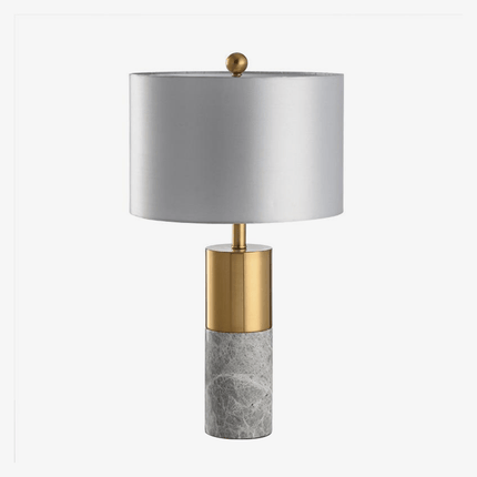 Lampe à poser design dorée LED en marbre et abat-jour gris