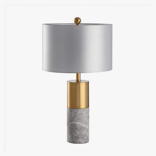 Lampe à poser design dorée LED en marbre et abat-jour gris