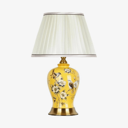 Lampe à poser LED en céramique avec fleurs et abat-jour blanc style japonais — LZ4X9T2