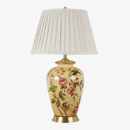 Lampe à poser LED en céramique jaune avec abat-jour blanc style japonais — LZ4X9P2