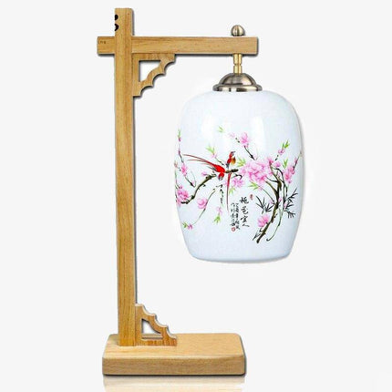 Lampe de bureau ou chevet potence style chinois en bois