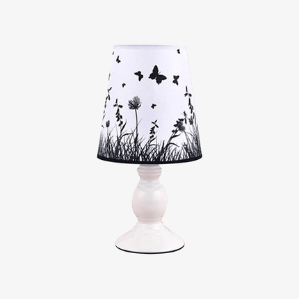 Lampe de chevet blanche à abat-jour tissu papillons et fleurs — LZ4X9P
